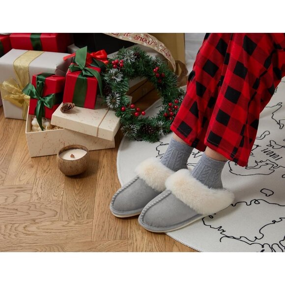 Women's Light Gray Memory Foam Winter Warm Fluffy Cozy Slip On Slippers Shoes - Picture 7 of 7